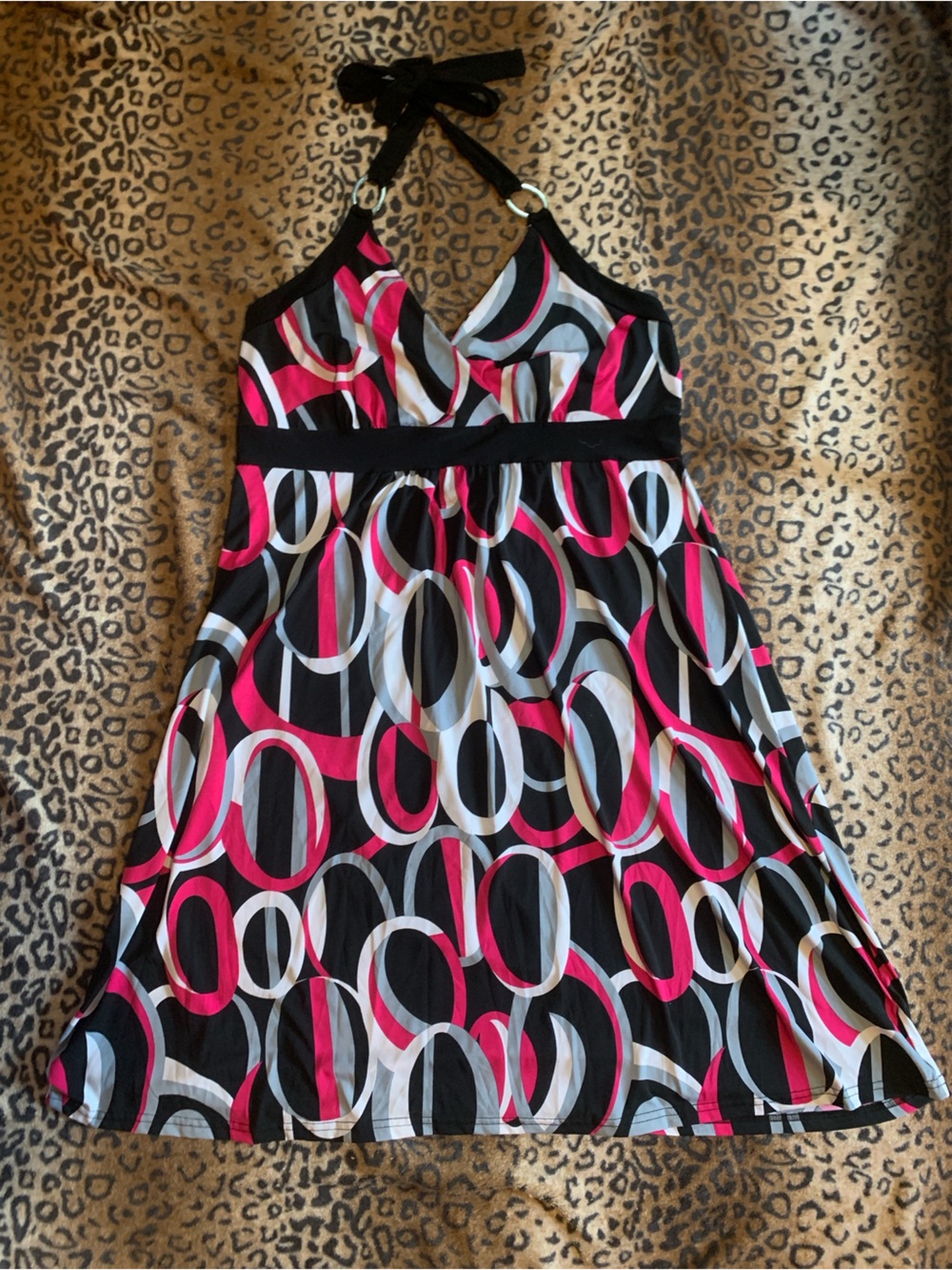 Penningtons Black, Pink & White Halter Midi Dress